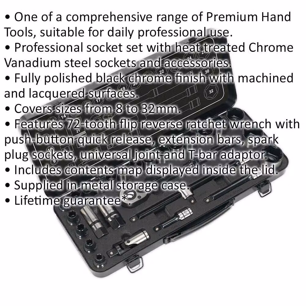 Loops Black Series 28pc Deep Socket and Ratchet Handle Set, 1/2 inch Sq Drive, 6 Point Metric, Chrome Vanadium Steel – 2