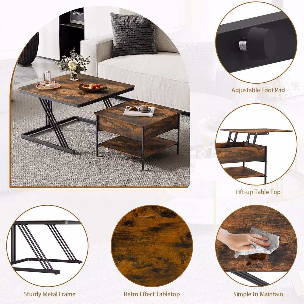 Dprodo Set of 2 Round Nesting Coffee Tables in Brown Walnut Finish – 3