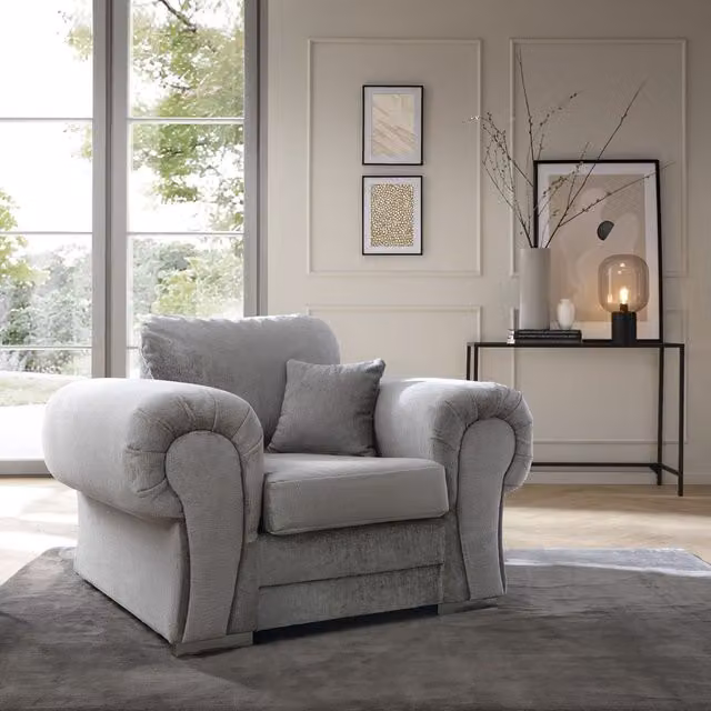Abakus Direct Verona Armchair in Grey with Soft Foam Cushioning, W/D/H: 120 x 88 x 80 cm