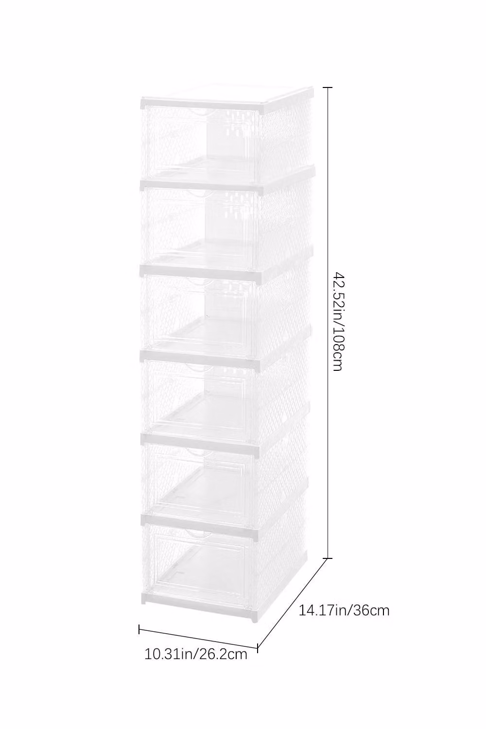 H&O Direct 6-Tier White Plastic Foldable Shoe Box with Glass Doors and Internal Shelves – 3