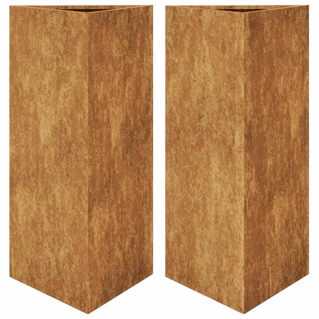 Berkfield Home Garden Triangular Corten Steel Planters, 2 Pack, Brown, H x W x D: 70 x 40 x 34.5 cm – 2