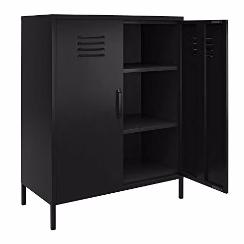 Dorel Home Mission District Storage Cabinet in Black with 2 Hinged Doors, W/D/H: 80 x 40 x 102 cm – 3