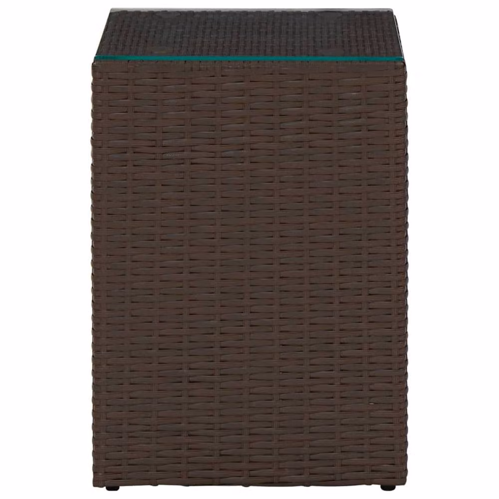 Berkfield Home Set of 3 Brown Poly Rattan Side Tables with Glass Tops – 3