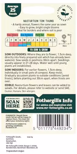 Mr Fothergill's Oh Sow Simple Dwarf Nasturtium Flower Seeds, Red, Orange and Yellow – 2