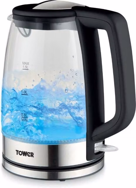 Tower Presto 1.7 l Glass Kettle in Black and Blue with Auto Shut-off