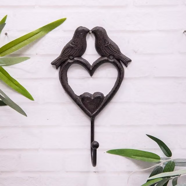Annibells Black Cast Iron Love Bird and Heart Metal Wall Hook