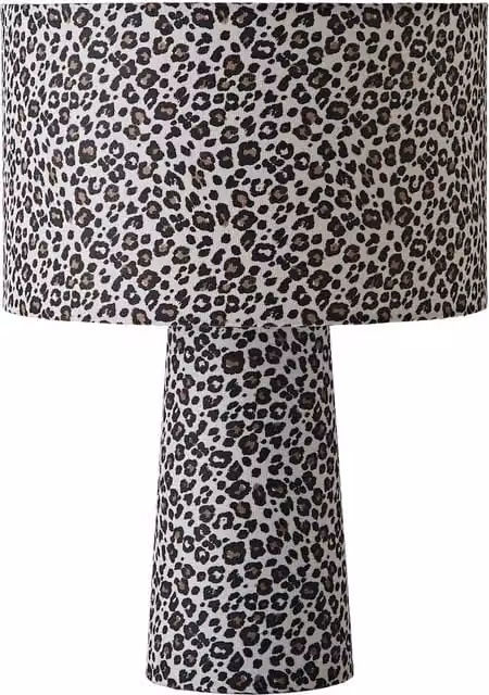 ValueLights Bertie Leopard Print Fabric Table Lamp with LED Bulb, Brown