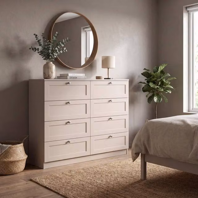 FWStyle Artus Beige Panelled 8 Drawer Chest of Drawers with Extra Deep Drawers