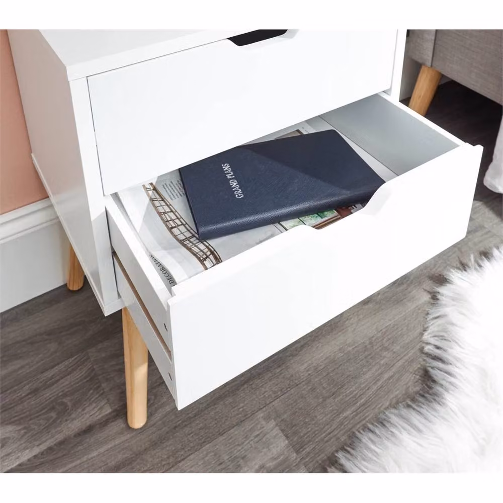 FORGEVIO Single Bedside Cabinet, 2 Drawer White Scandinavian Nightstand Lamp Table – 2