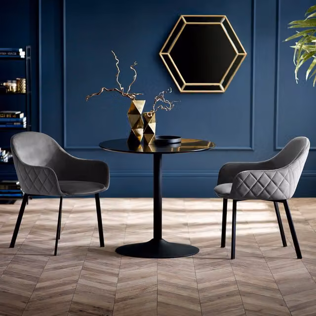 Julian Bowen Set of 2 Lima Modern Dining Chairs in Grey Velvet Fabric with Black Metal Legs