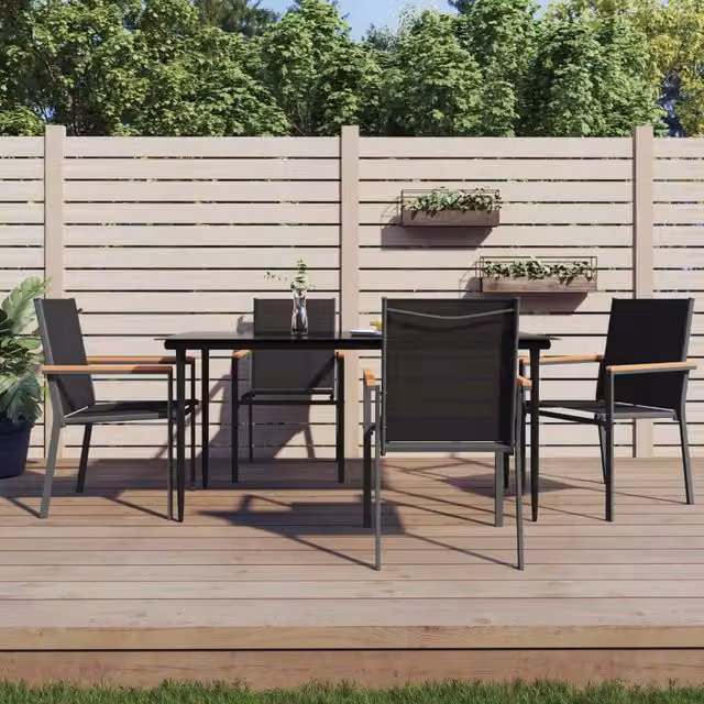 Berkfield Home 5 Piece Garden Dining Set in Black Textilene and Steel – 1