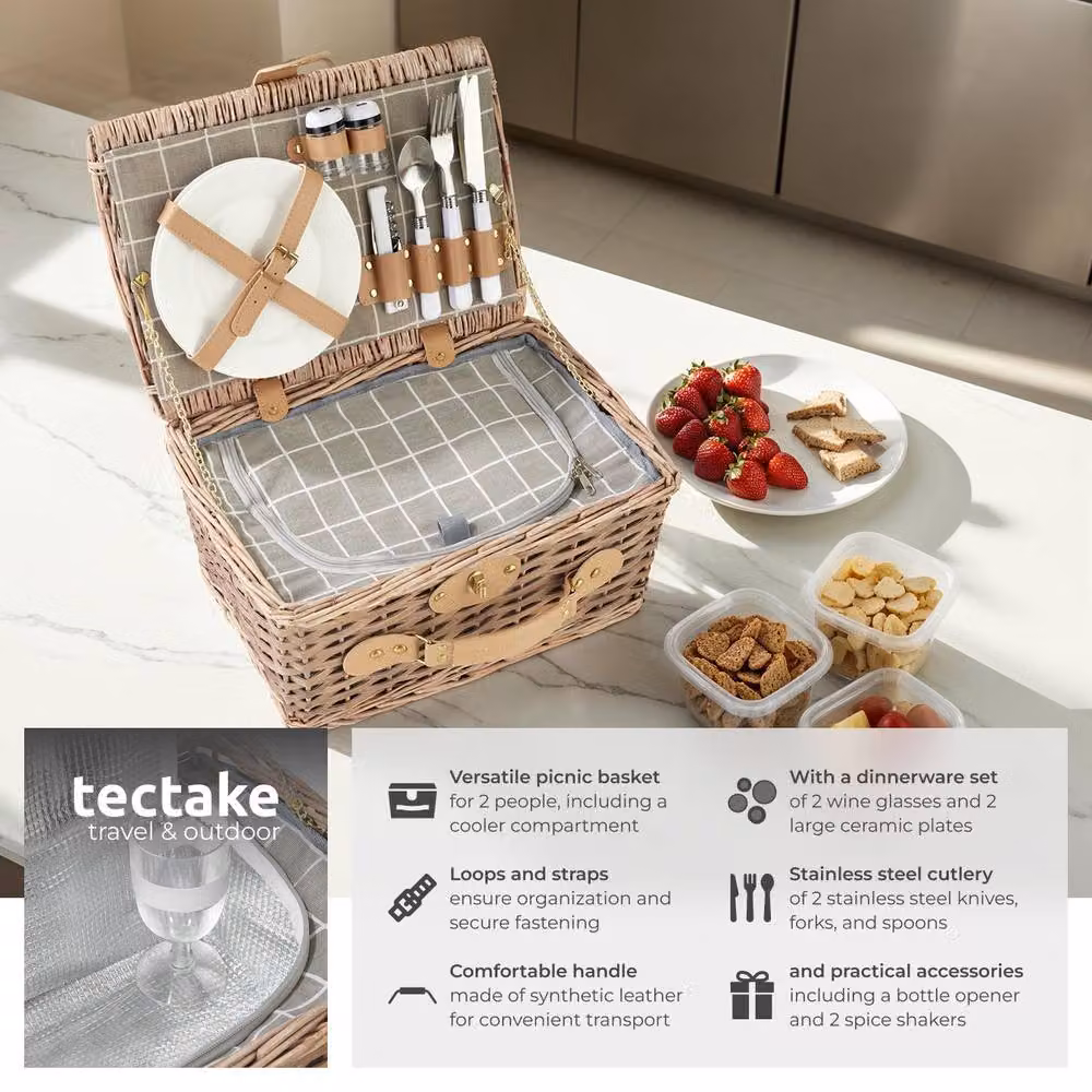 tectake Picnic Basket Lange in Brown – 2