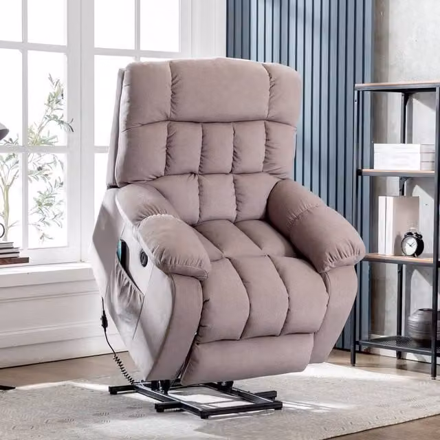 Matteo Electric Power Lift Recliner Chair in Beige Velvet Fabric – 1