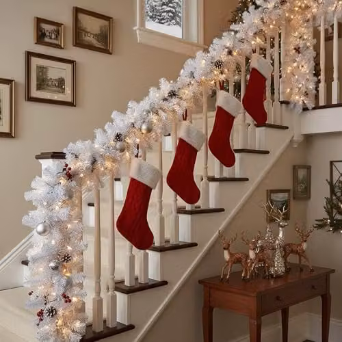 Shatchi 2m Alaskan White Pine Christmas Garland with Warm White LED Lights – 9