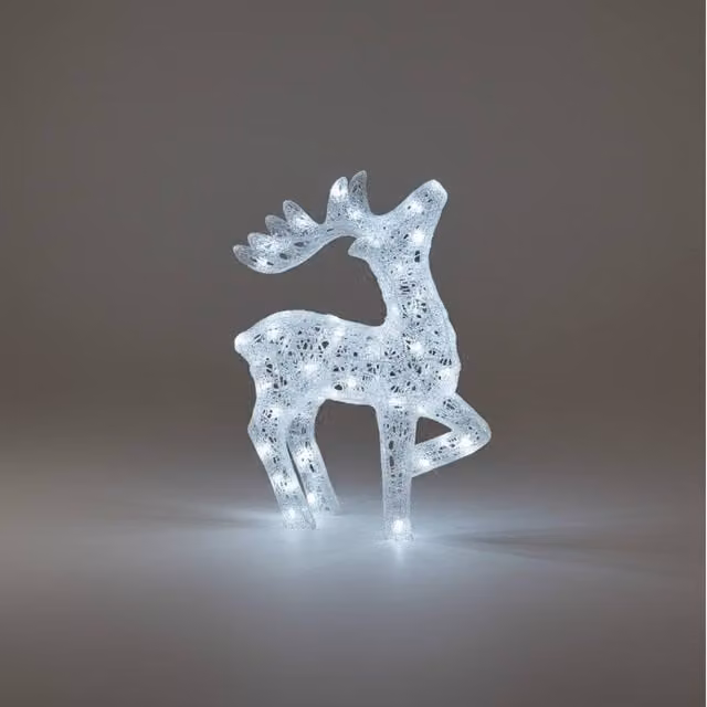 Pegdev Acrylic LED Deer Outdoor Christmas Decor in White with 80 Cool White LEDs, Height: 54 cm