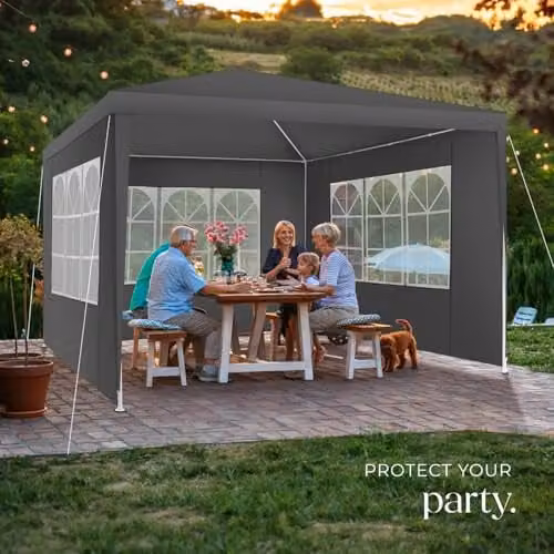 tectake Garden Gazebo in Grey with Steel Frame and Windows, W/D/H: 300 x 300 x 250 cm – 8