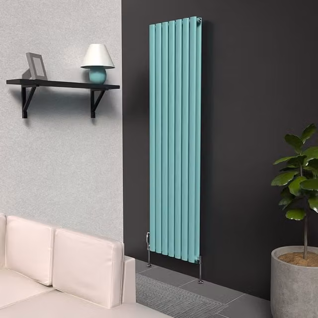 Lux Heat Oval Coloured Vertical Radiator in Light Aqua Green, H 160.0 cm x W 42.0 cm
