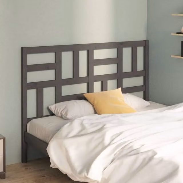 Berkfield Home Beautiful Grey Solid Pine Wood Bed Headboard W/D/H: 126 x 4 x 104 cm