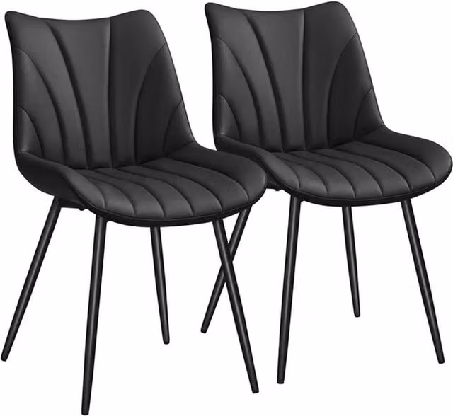 VOGREX Set of 2 Black Synthetic Leather Upholstered Dining Chairs with Metal Legs – 1