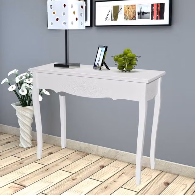 Berkfield Home Classic Lacquered White Rectangular Dressing Console Table