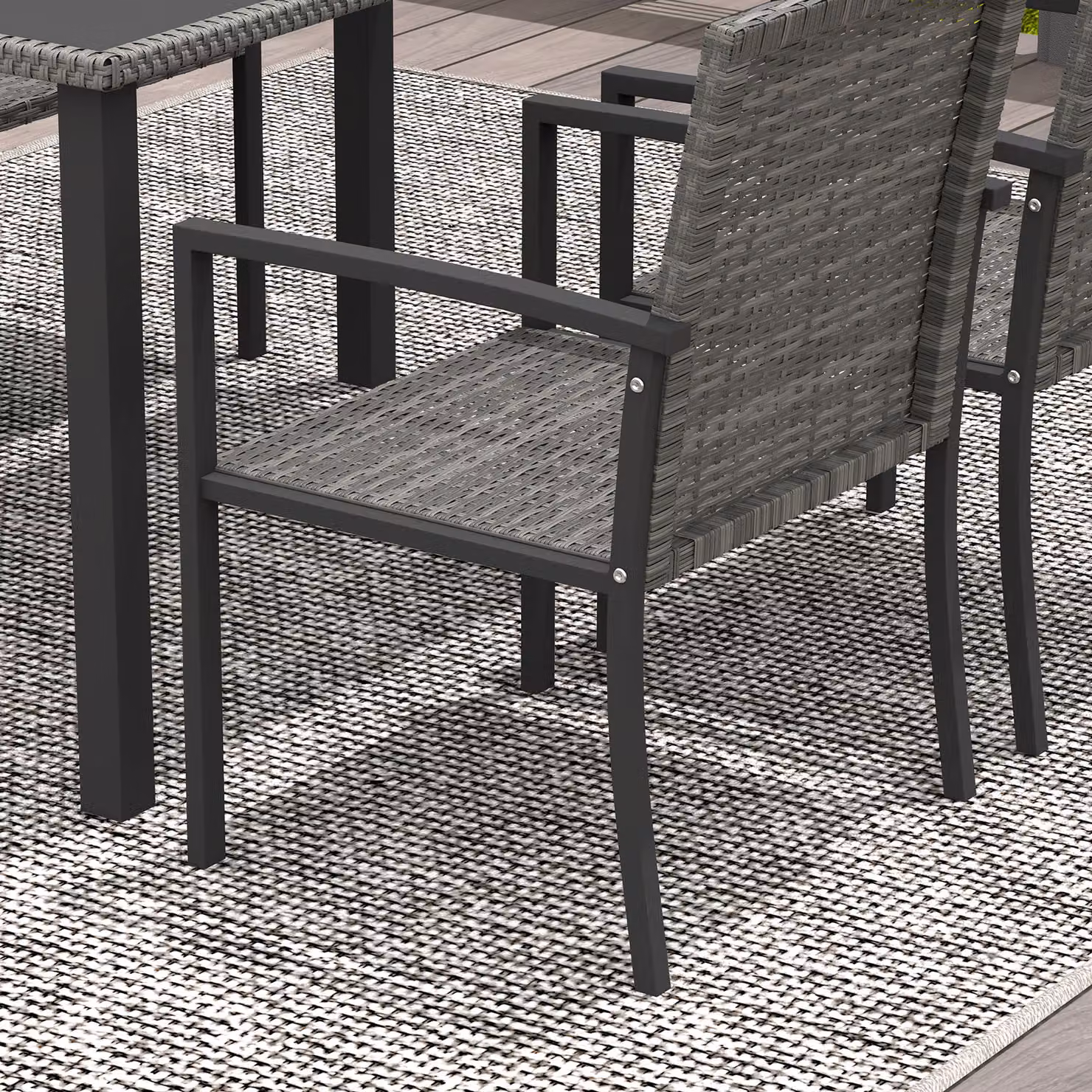 Outsunny 5 Piece Outdoor Dining Set with Tempered Glass Tabletop and 4 Dining Chairs in Grey – 5
