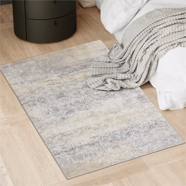 TECTAKE Washable Abstract Modern Rug in Beige, Black and Grey, Non-Slip and Sound Absorbing, W: 150 cm