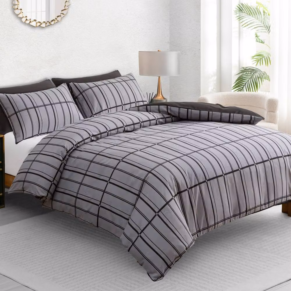 Pamposh Reversible Microfibre Duvet Cover and Pillowcase Set in Grey, Single – 2