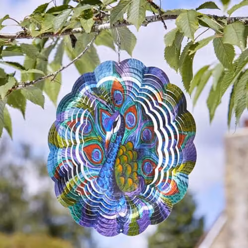 mysmartbuy Peacock Spinner Blue Multicolour Stainless Steel Hanging Garden Decoration, Diameter: 30 cm – 1