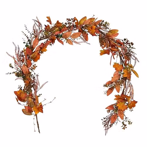 Lights4fun Pre Lit Artificial Maple Leaf Autumn Garland with 50 Micro LEDs, Multicolour and Orange, 2m – 4