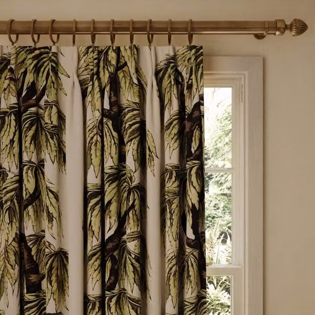 House of Hackney Babylon Floral Cotton Linen Fabric Panel Curtain in Beige, Green and Multicolour