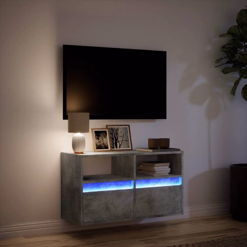 Berkfield Home Modern Wall Mounted TV Cabinet with LED Lights in Concrete Grey, W/D/H: 80 x 31 x 45 cm – 2