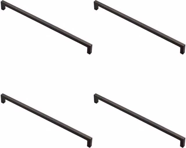 Loops 4x Square Block Bar Pull Handles in Matt Black, Fixing Centres: 320 mm, Size: 330 x 10 mm