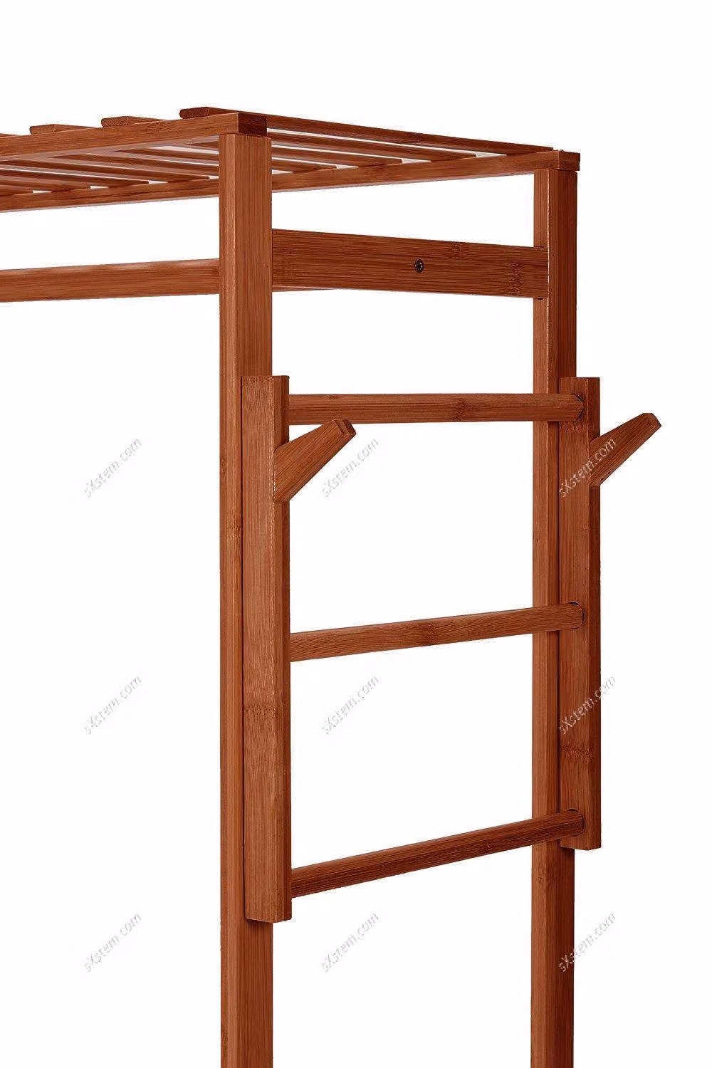 H&O Direct Modern Wooden Clothes Rack Cabinet with Hooks in Brown, H 153.0 cm x W 146.5 cm – 3