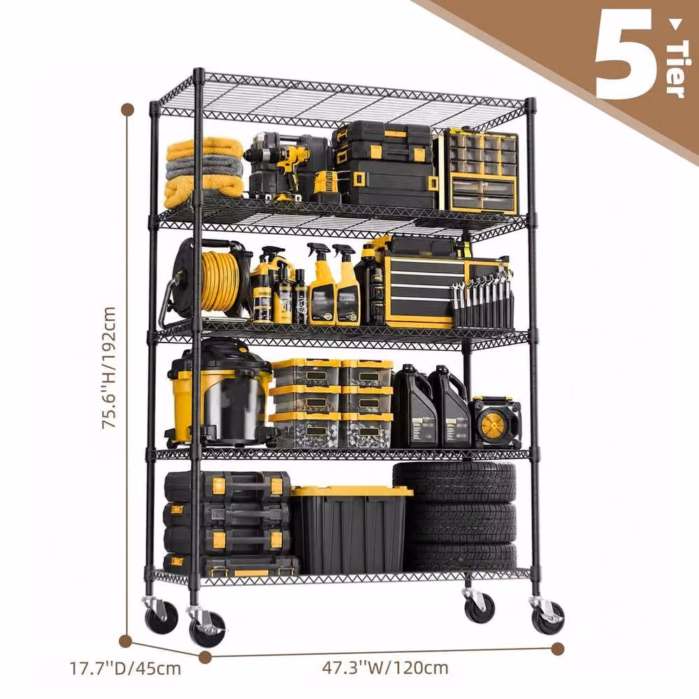KORVIXA Black Metal Garage Shelving and Tool Storage Rack, W/D/H: 100 x 100 x 100 cm – 2