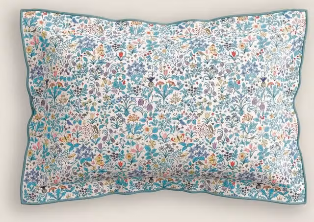 V&A Voysey Wildflower Cotton Percale Pillowcase, Turquoise and Multicolour Floral Art Nouveau Design