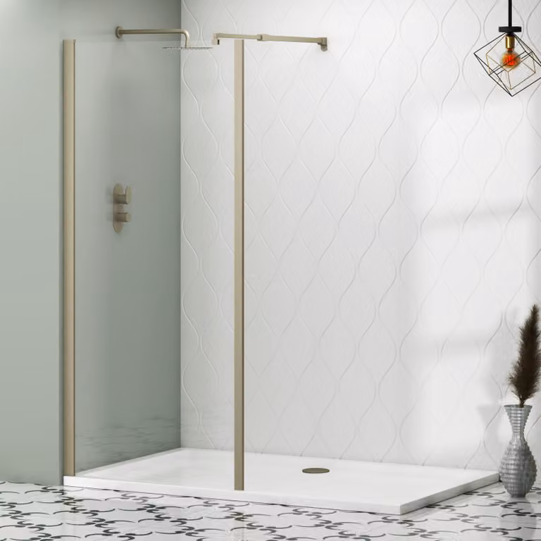 Royal Bathrooms Marbella Walk In Wet Room Shower Screen with Outer Frame, 8mm Easy Clean Clear Glass, Silver