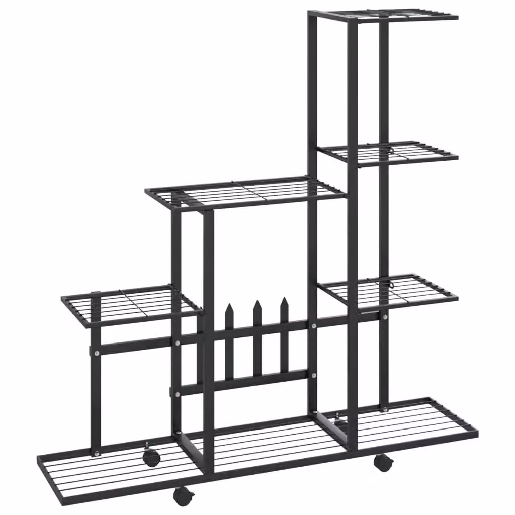Berkfield Home Modern Black Metal Flower Stand with Wheels, W/D/H: 94.5 x 25 x 92.5 cm – 2