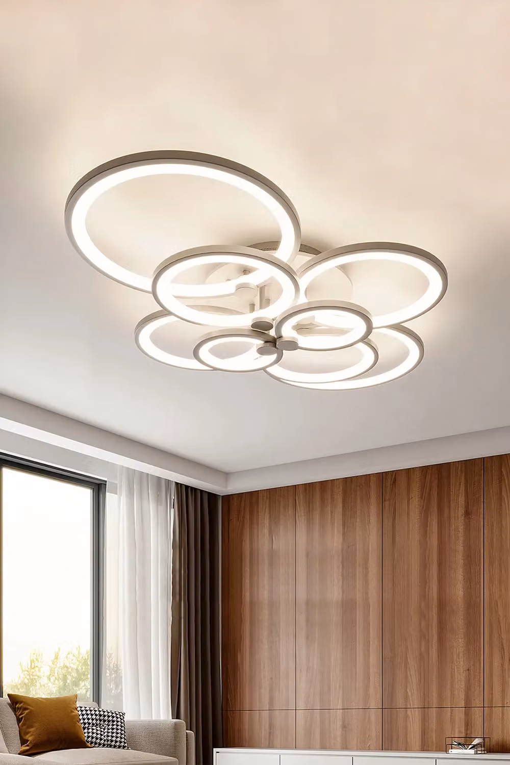 Living and Home Modern LED Semi Flush Ceiling Light in White – 2