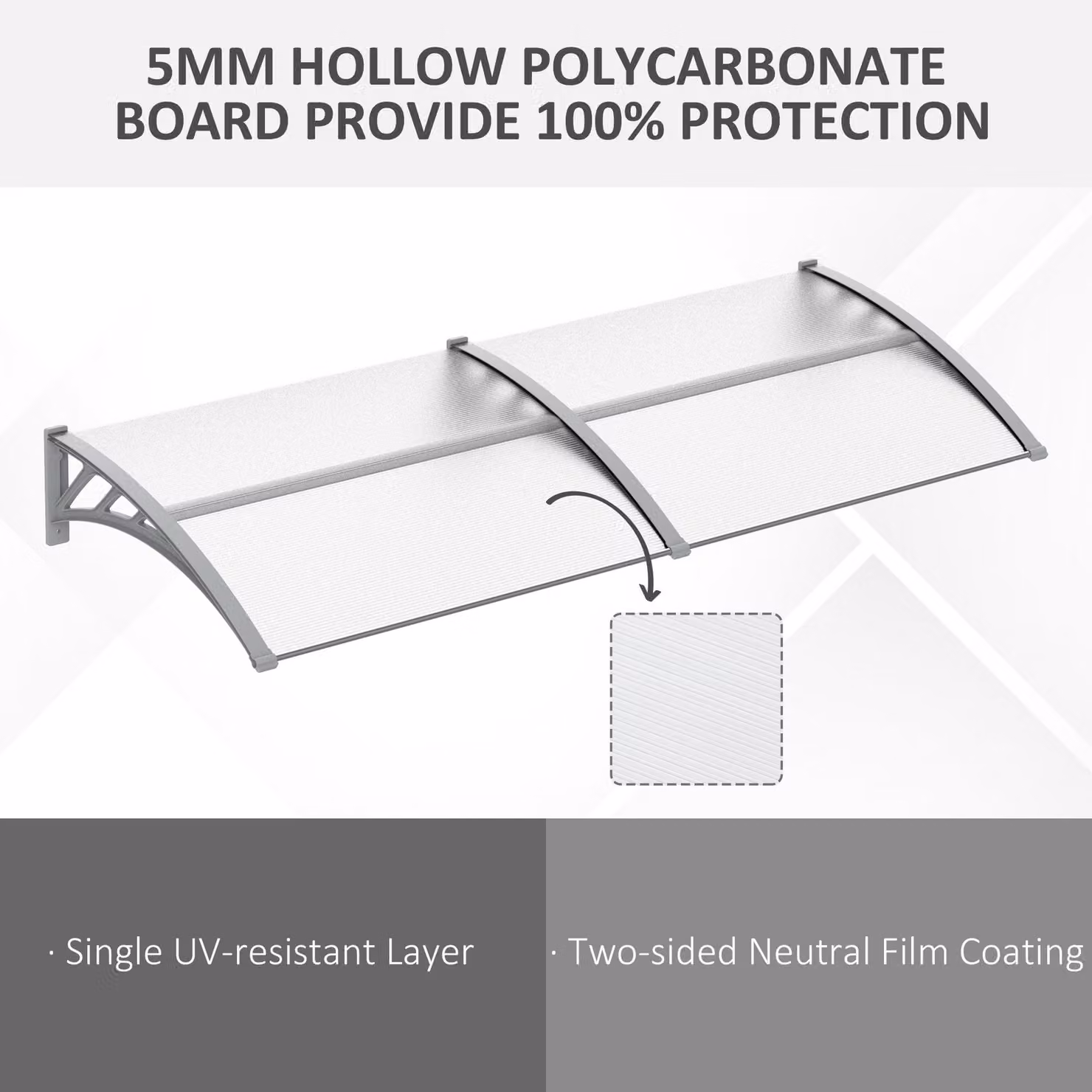 Outsunny Transparent Polycarbonate Door Canopy Awning and Outdoor Window Rain Shelter – 3