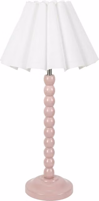 Bobbins Rose Pink and White Table Lamp with Scallop Tapered Fabric Shade