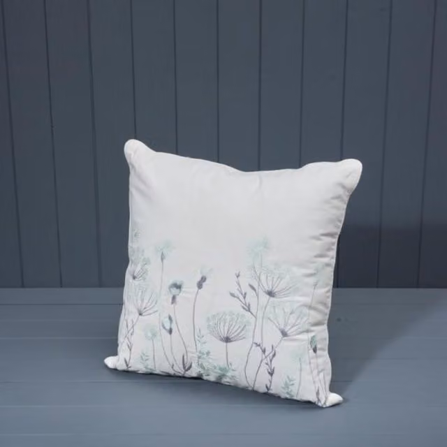 KDMD White Square Cotton Embroidered Floral Cushion with Filling
