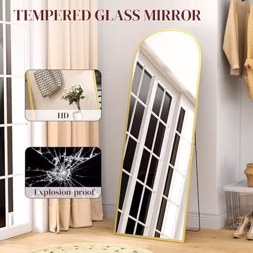 HOMCOM Full Length Rectangular Mirror with Gold Metal Frame, H 165 x W 60 x D 38 cm – 4