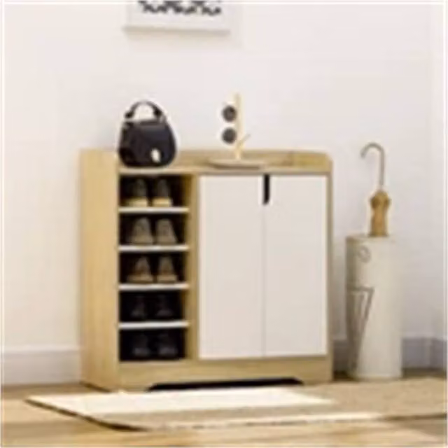 SPETLEK Shoe Storage Organizer Cabinet with Double Doors and Open Shelves in Natural and Beige, W/D/H: 80 x 30 x 80 cm – 1