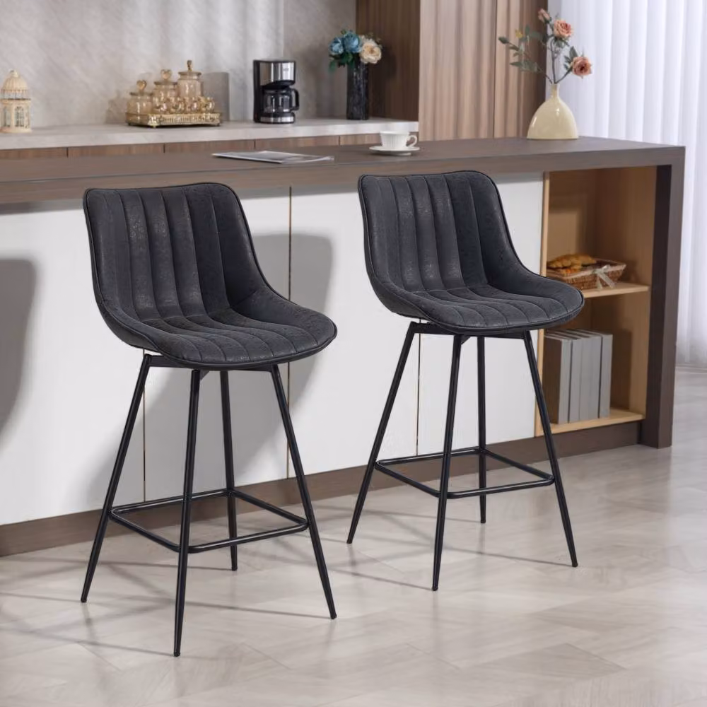 STILVORA Set of 2 Swivel Bar Stools in Black Faux Leather – 2