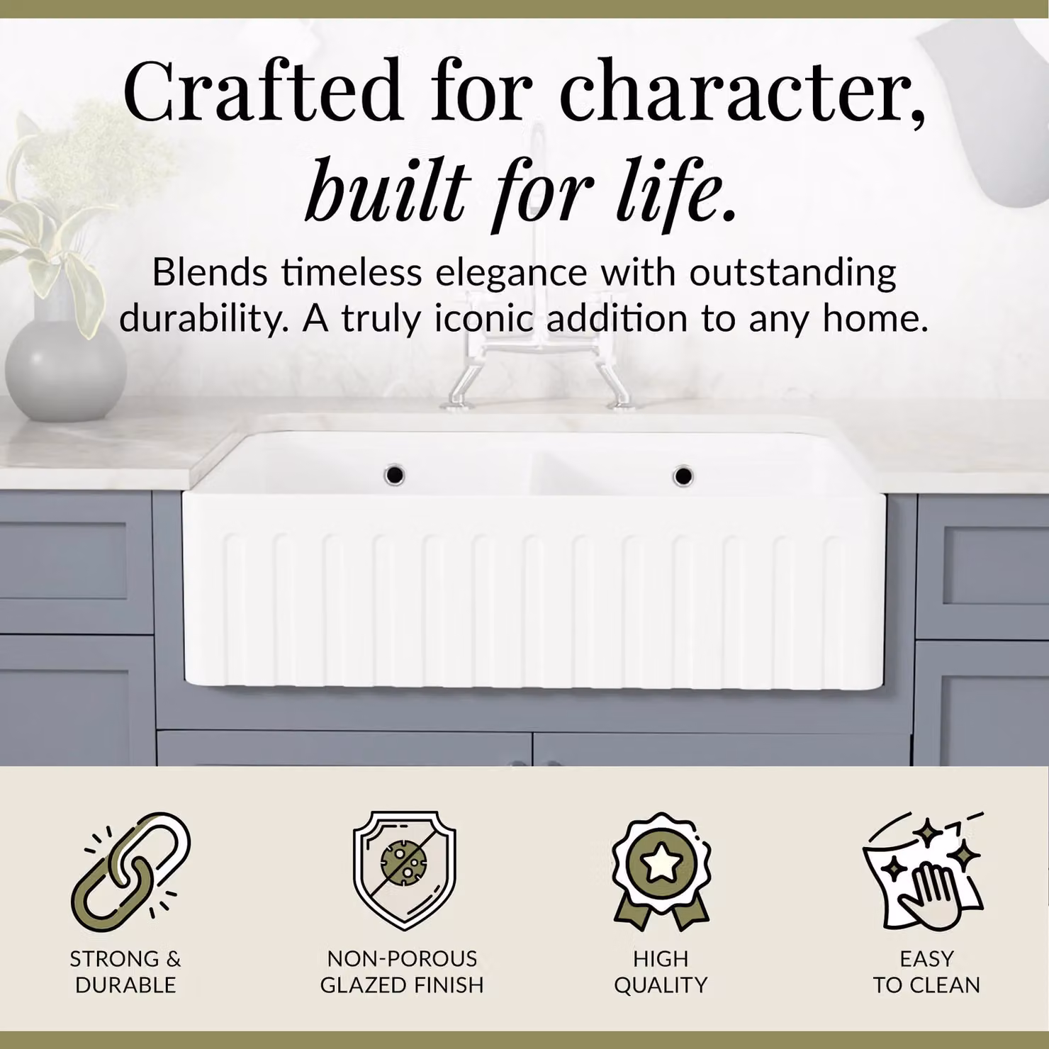 Balterley White Ceramic Fireclay Fluted Front Kitchen Sink Workstation with Grid, W: 79.5 cm, D: 46.0 cm, H: 22.0 cm – 2