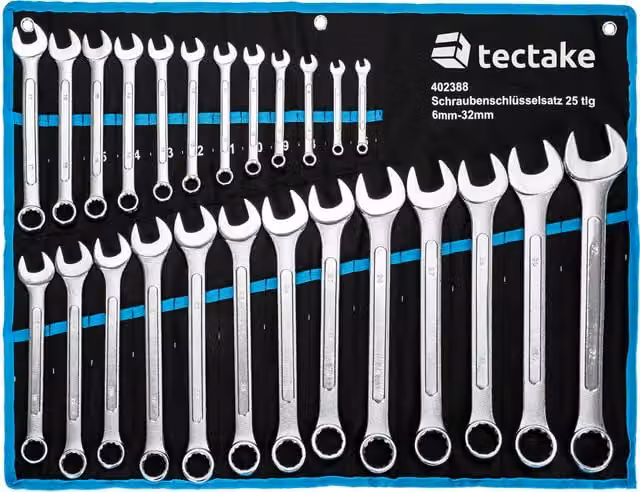 tectake 25-Piece Spanner Set with Roll Bag, Black and Blue