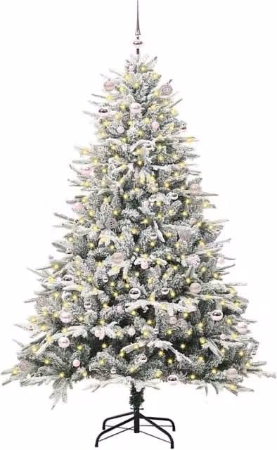 Berkfield Home Realistic Artificial Pre-lit Christmas Tree with Ball Set in Green and White, Height: 240 cm