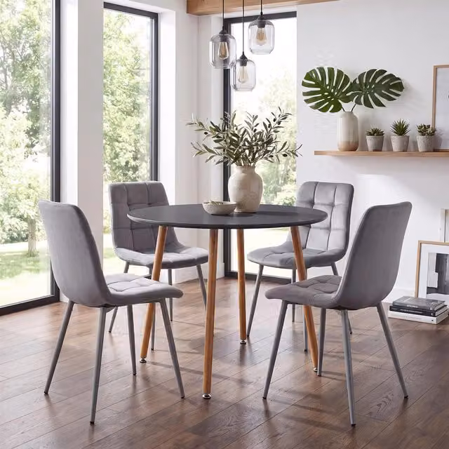 Kosy Koala Modern Round Dining Table and 4 Chairs in Brown and Grey – 2