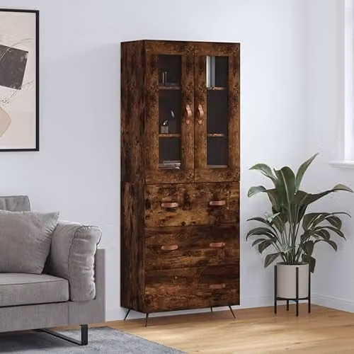 vidaXL Modern Smoked Oak Highboard Sideboard with Metal Feet for your Living Room – 2