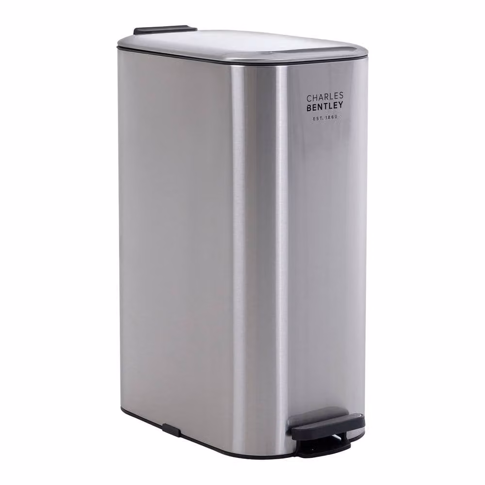 Charles Bentley 30L Slimline Rectangular Kitchen Pedal Bin with Soft Close and Removable Inner Bucket in Silver Stainless Steel – 2
